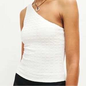 Reformation Henriette One Shoulder Soft+Stretchy Ribbed Knit White Top, NWT Sz L